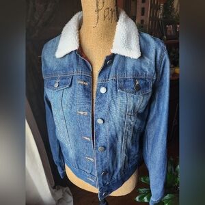Classic Denim Jacket with White Sherpa Collar